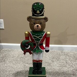 New viral Tjmaxx Martha Stuart Nutcracker Bear with Wreath - Red and Green